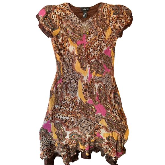 Midnight Velvet Big Girl Maxi Dress size 16W Short Sleeve V-neck Floral Tan Pink - Picture 2 of 11